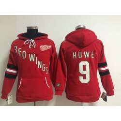 Womens Detroit Red Wings #9 Gordie Howe Red Old Time Hockey Hoodie