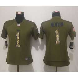Womens Limited Nike Carolina Panthers #1 Newton Salute To Service Green Jerseys
