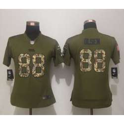 Womens Limited Nike Carolina Panthers #88 Olsen Salute To Service Green Jerseys