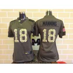 Womens Limited Nike Denver Broncos #18 Manning Salute To Service Green Jerseys