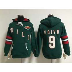 Womens Minnesota Wilds #9 Mikko Koivu Green Stitched Hoodie