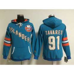 Womens New York Islanders #91 John Tavares Blue Stitched Hoodie