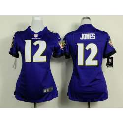 Womens Nike Baltimore Ravens #12 Jacoby Jones Purple Game Team Jerseys