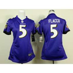 Womens Nike Baltimore Ravens #5 Joe Flacco Purple Game Jerseys