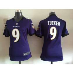 Womens Nike Baltimore Ravens #9 Justin Tucker Purple Game Jerseys