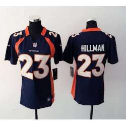 Womens Nike Denver Broncos #23 Hillman Navy Blue Game Jerseys