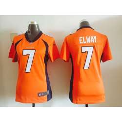 Womens Nike Denver Broncos #7 John Elway Orange Team Color Game Jerseys