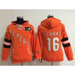 Womens Philadelphia Flyers #16 Bobby Clarke Orange Old Time Hockey Hoodie
