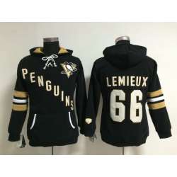 Womens Pittsburgh Penguins #66 Mario Lemieux Black Old Time Hockey Hoodie