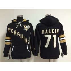 Womens Pittsburgh Penguins #71 Evgeni Malkin Black Old Time Hockey Hoodie