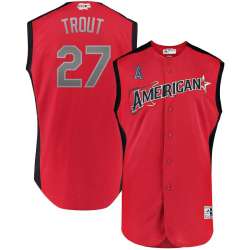 Youth American League 27 Mike Trout Red 2019 MLB All Star Game Workout Player Jersey Dzhi
