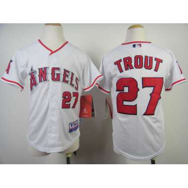 Youth Anaheim Angels #27 Mike Trout White Jerseys