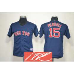 Youth Boston Red Sox #15 Dustin Pedroia Navy Blue Signature Edition Jerseys