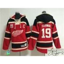 Youth Detroit Red Wings #19 Steve Yzerman Red Stitched Signature Edition Hoodie