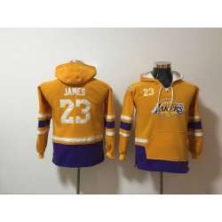 Youth Lakers 23 Lebron James Gold All Stitched Hooded Sweatshirt