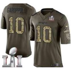 Youth Limited Jimmy Garoppolo Green Jersey Salute To Service #10 NFL New England Patriots Nike Super Bowl LI 51