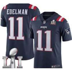 Youth Limited Julian Edelman Navy Blue Jersey Rush #11 NFL New England Patriots Nike Super Bowl LI 51