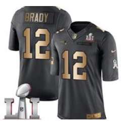Youth Limited Tom Brady BlackGold Jersey Salute To Service #12 NFL New England Patriots Nike Super Bowl LI 51