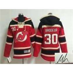 Youth New Jersey Devils #30 Martin Brodeur Red Stitched Signature Edition Hoodie