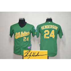 Youth Oakland Athletics #24 Rickey Henderson Green Signature Edition Jerseys