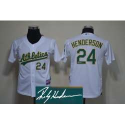 Youth Oakland Athletics #24 Rickey Henderson White Signature Edition Jerseys