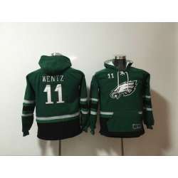 Youth Philadelphia Eagles #11 Carson Wentz Green All Stitched Hooded Sweatshirt