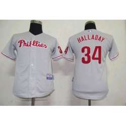 Youth Philadelphia Phillies #34 Halladay Grey Jerseys