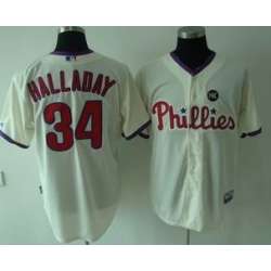 Youth Philadelphia Phillies #34 Roy Halladay Cream Jerseys