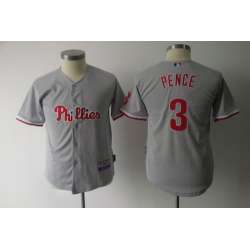 Youth Philadelphia Phillies #3 Pence Grey Jerseys
