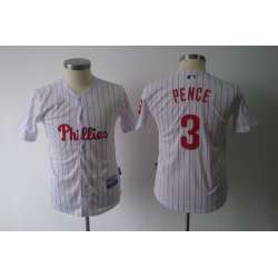 Youth Philadelphia Phillies #3 Pence White Red Stripes Jerseys