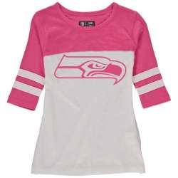 Youth Seattle Seahawks 5th & Ocean by New Era Girls Jersey 34 Sleeve T-Shirt White Pink