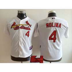 Youth St. Louis Cardinals #4 Yadier Molina White Signature Edition Jerseys