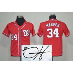 Youth Washington Nationals #34 Bryce Harper Red Signature Edition Jerseys
