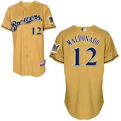 #12 Martin Maldonado Gold MLB Jersey-Milwaukee Brewers Stitched Cool Base Baseball Jersey