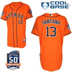 #13 Domingo Santana Orange MLB Jersey-Houston Astros Stitched Cool Base Baseball Jersey