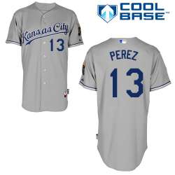 #13 Salvador Perez Gray MLB Jersey-Kansas City Royals Stitched Cool Base Baseball Jersey