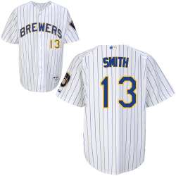 #13 Will Smith White Pinstripe MLB Jersey-Milwaukee Brewers Stitched Player Baseball Jersey