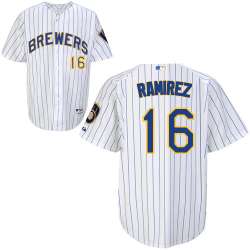 #16 Aramis Ramirez White Pinstripe MLB Jersey-Milwaukee Brewers Stitched Player Baseball Jersey