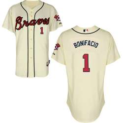#1 Emilio Bonifacio Cream MLB Jersey-Atlanta Braves Stitched Cool Base Baseball Jersey
