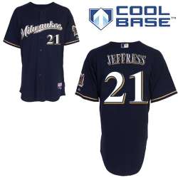 #21 Jeremy Jeffress Navy Blue MLB Jersey-Milwaukee Brewers Stitched Cool Base Baseball Jersey