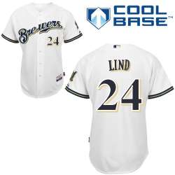 #24 Adam Lind White MLB Jersey-Milwaukee Brewers Stitched Cool Base Baseball Jersey