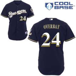 #24 Lyle Overbay Dark Blue MLB Jersey-Milwaukee Brewers Stitched Cool Base Baseball Jersey