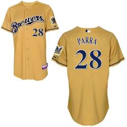 #28 Gerardo Parra Gold MLB Jersey-Milwaukee Brewers Stitched Cool Base Baseball Jersey