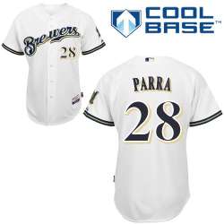 #28 Gerardo Parra White MLB Jersey-Milwaukee Brewers Stitched Cool Base Baseball Jersey