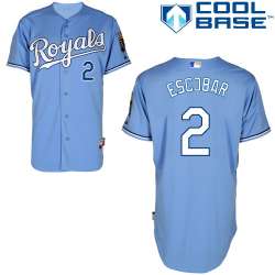 #2 Alcides Escobar Light Blue MLB Jersey-Kansas City Royals Stitched Cool Base Baseball Jersey