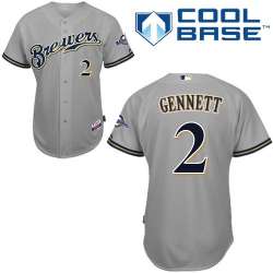 #2 Scooter Gennett Gray MLB Jersey-Milwaukee Brewers Stitched Cool Base Baseball Jersey
