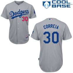 #30 Kevin Correia Gray MLB Jersey-Los Angeles Dodgers Stitched Cool Base Baseball Jersey