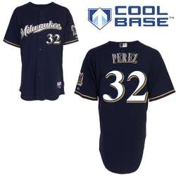 #32 Chris Perez Navy Blue MLB Jersey-Milwaukee Brewers Stitched Cool Base Baseball Jersey