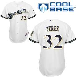 #32 Chris Perez White MLB Jersey-Milwaukee Brewers Stitched Cool Base Baseball Jersey