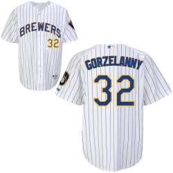 #32 Tom Gorzelanny White Pinstripe MLB Jersey-Milwaukee Brewers Stitched Player Baseball Jersey